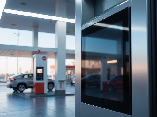 High-resolution LED fuel price display panel mounted on gas station structure showing clear number digits and brand logos with weather-resistant housing