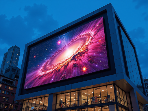 Professional LED outdoor display installation showing modern digital signage technology with bright clear display panels and advanced control systems
