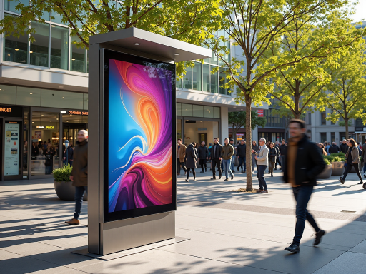 Large outdoor LED digital signage display showing commercial advertisements with vibrant colors and sharp resolution under daylight conditions